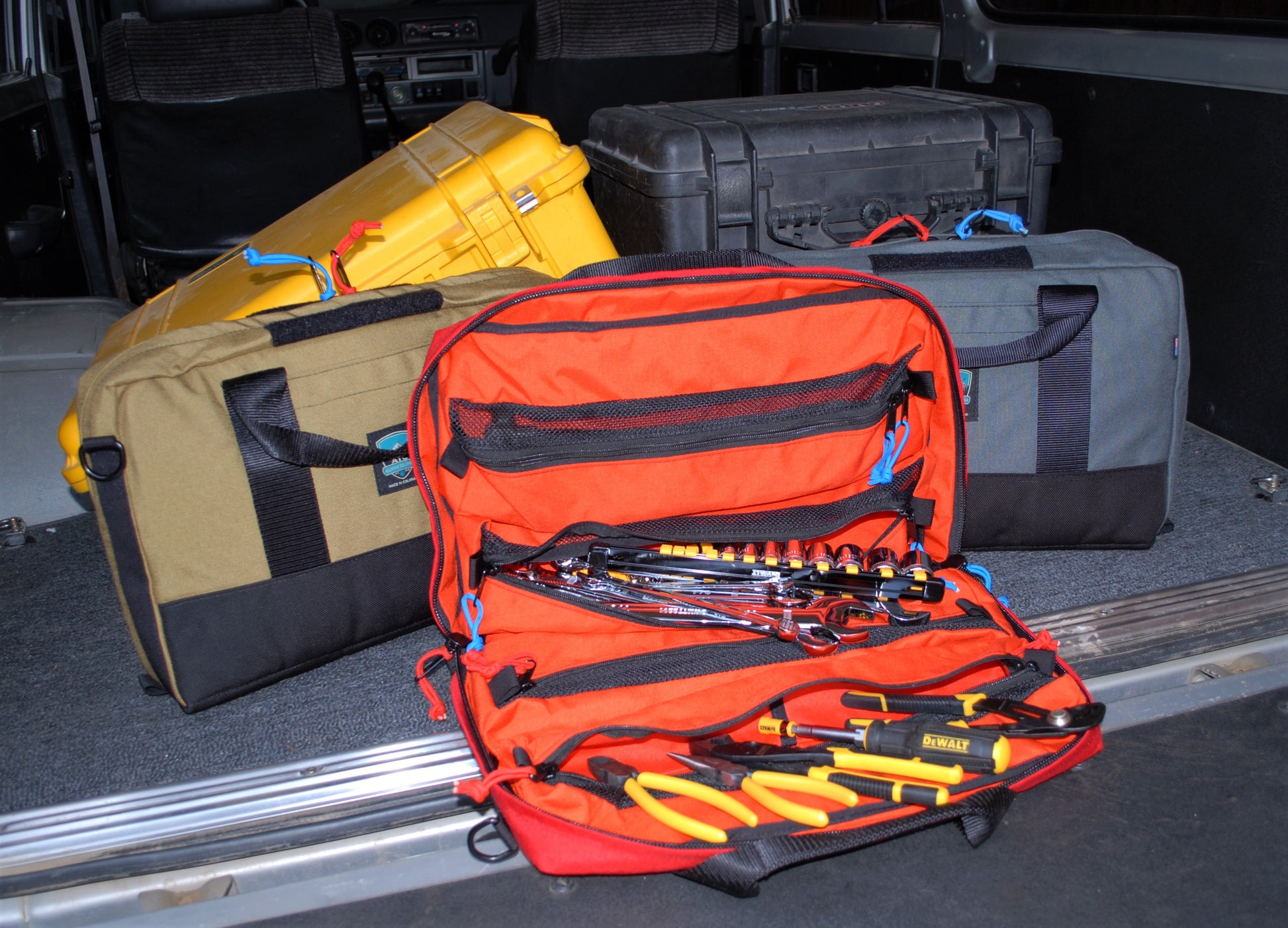 Handmade in Colorado USA, Tool Bag, Tool Organizer, Expedition Pack, Orange Interior