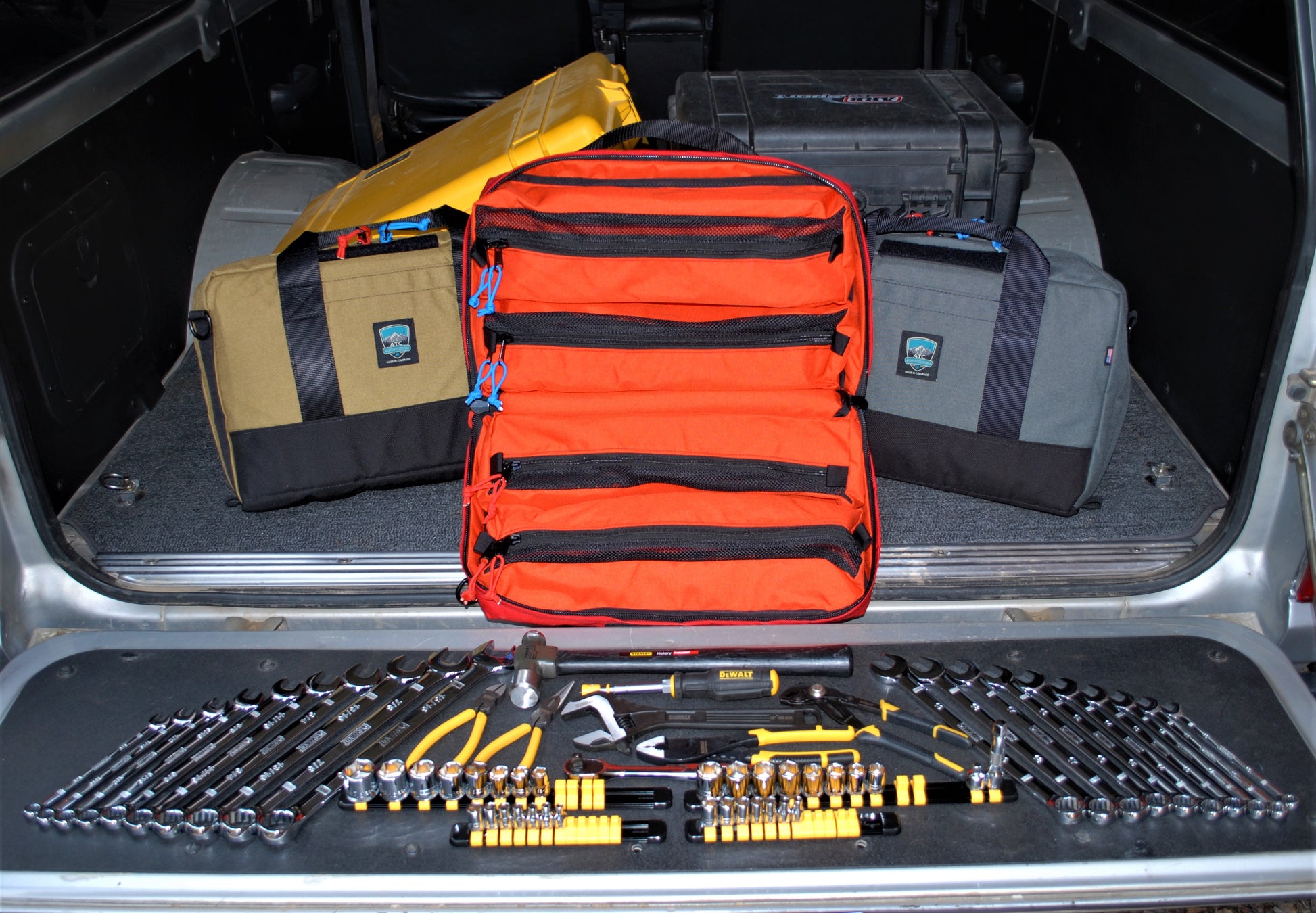 Handmade in Colorado USA, Tool Bag, Tool Organizer, Expedition Pack, Tan, Red, Gray