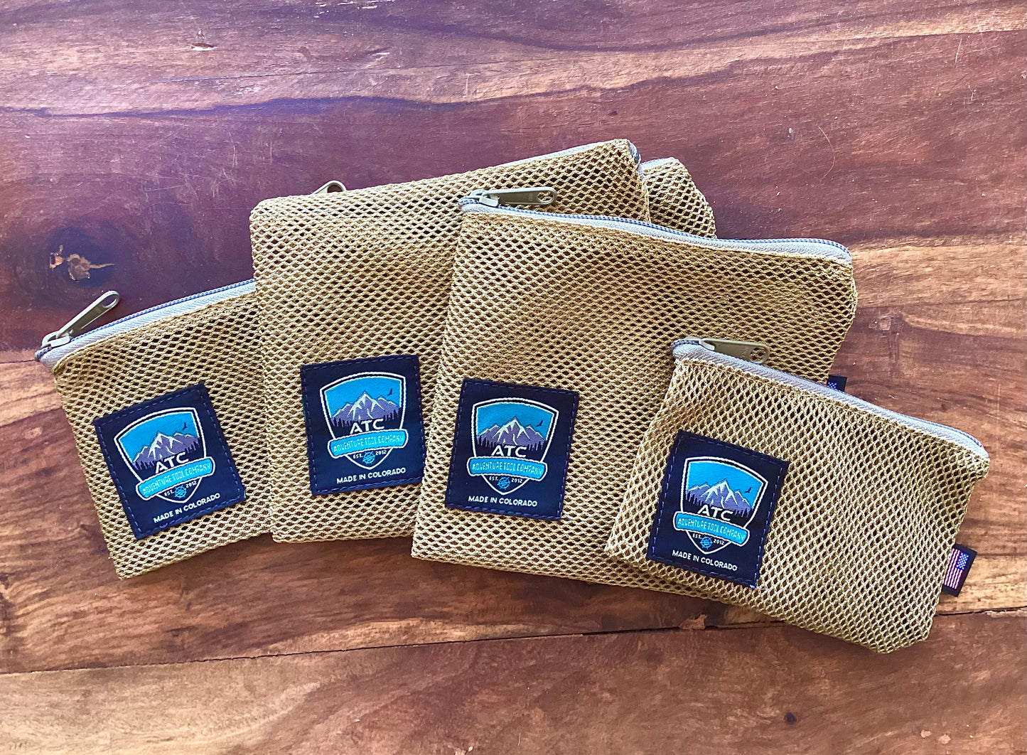 Handmade in Colorado USA, Mesh Pouches, Tan, Coyote Brown