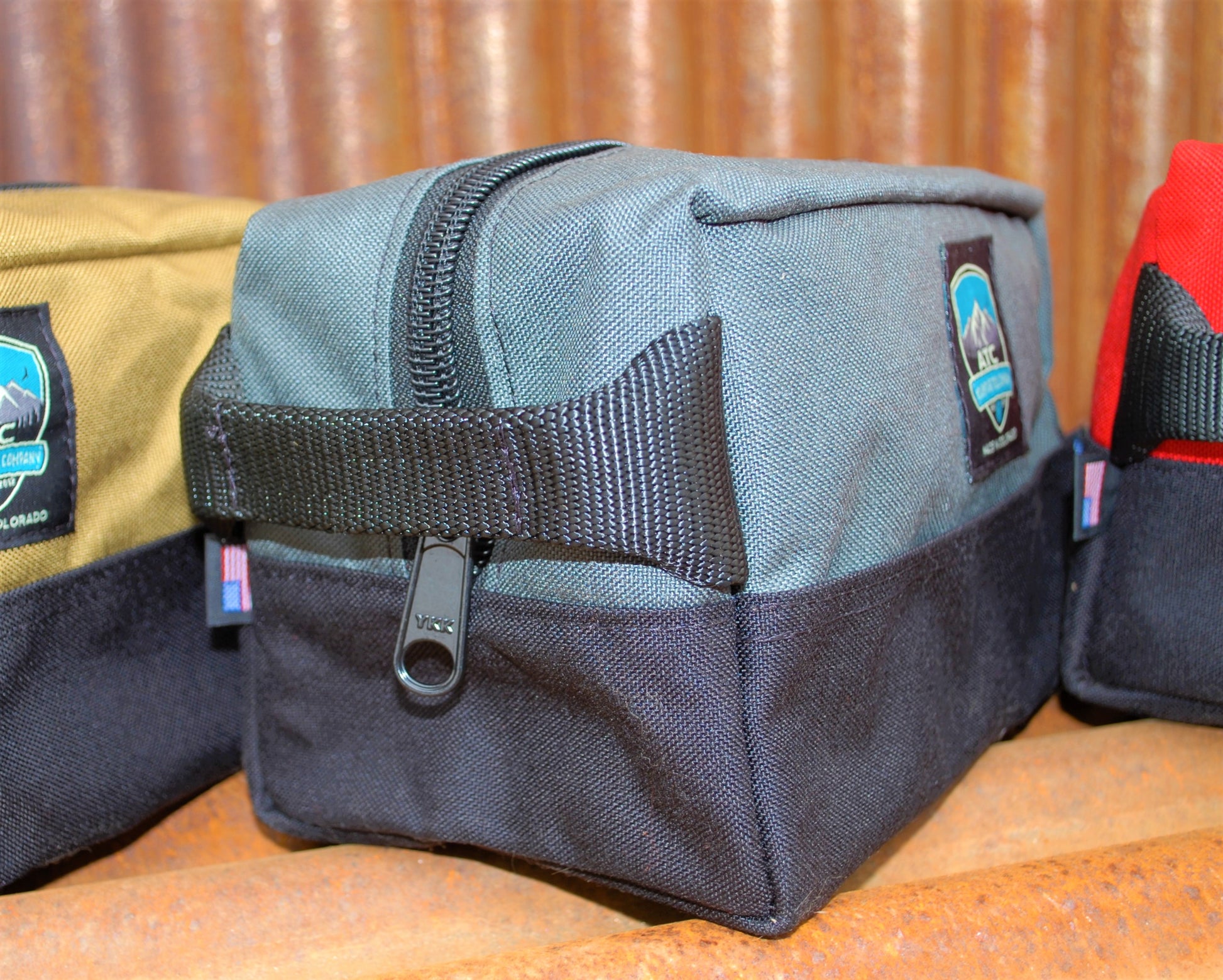 Handmade in Colorado USA, Dopp Kit, Toiletry Kit, Accessories Bag, Tan, Gray, Red