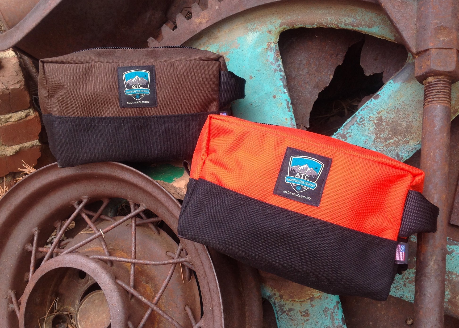 Handmade in Colorado USA, Dopp Kit, Toiletry Kit, Accessories Bag, Brown, Orange