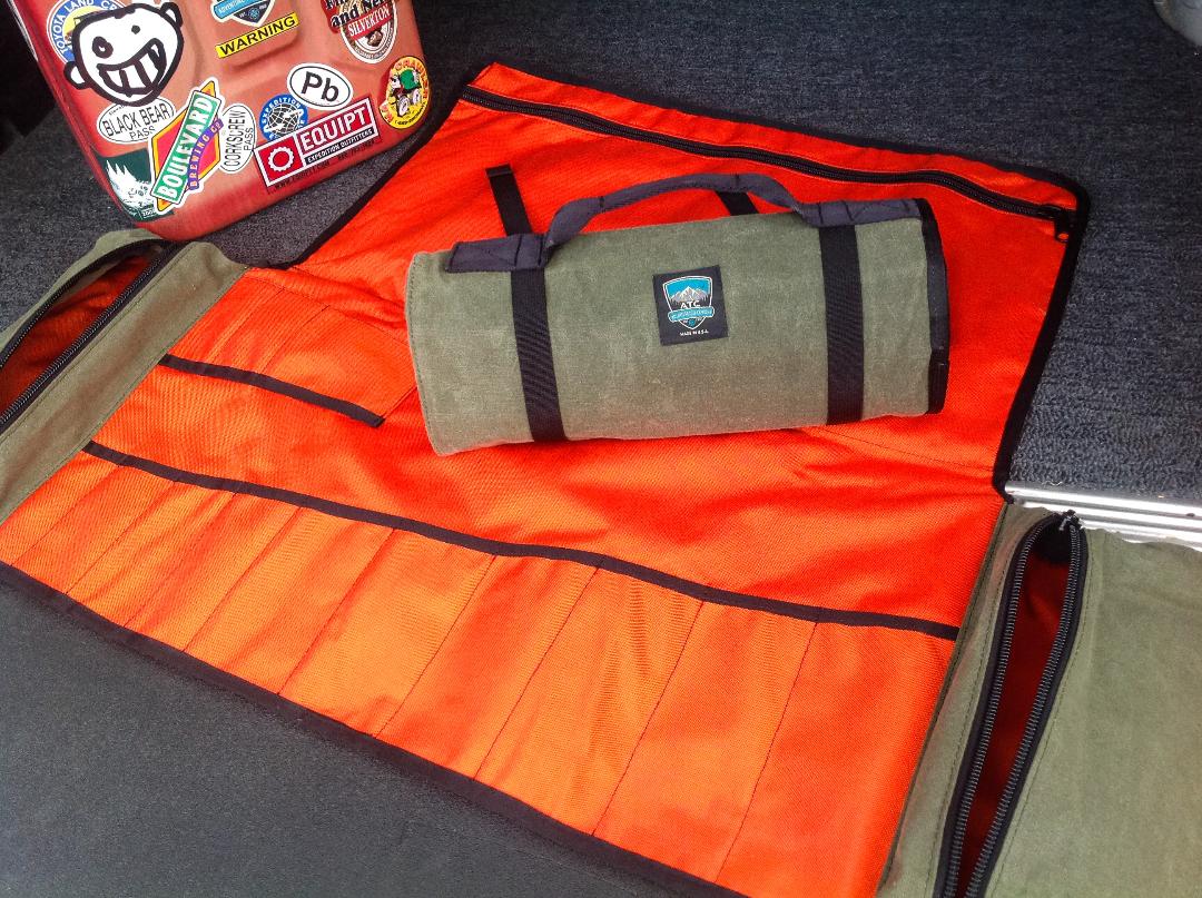 Handmade in Colorado USA, ShopRoll, large tool roll, Green Waxed Canvas