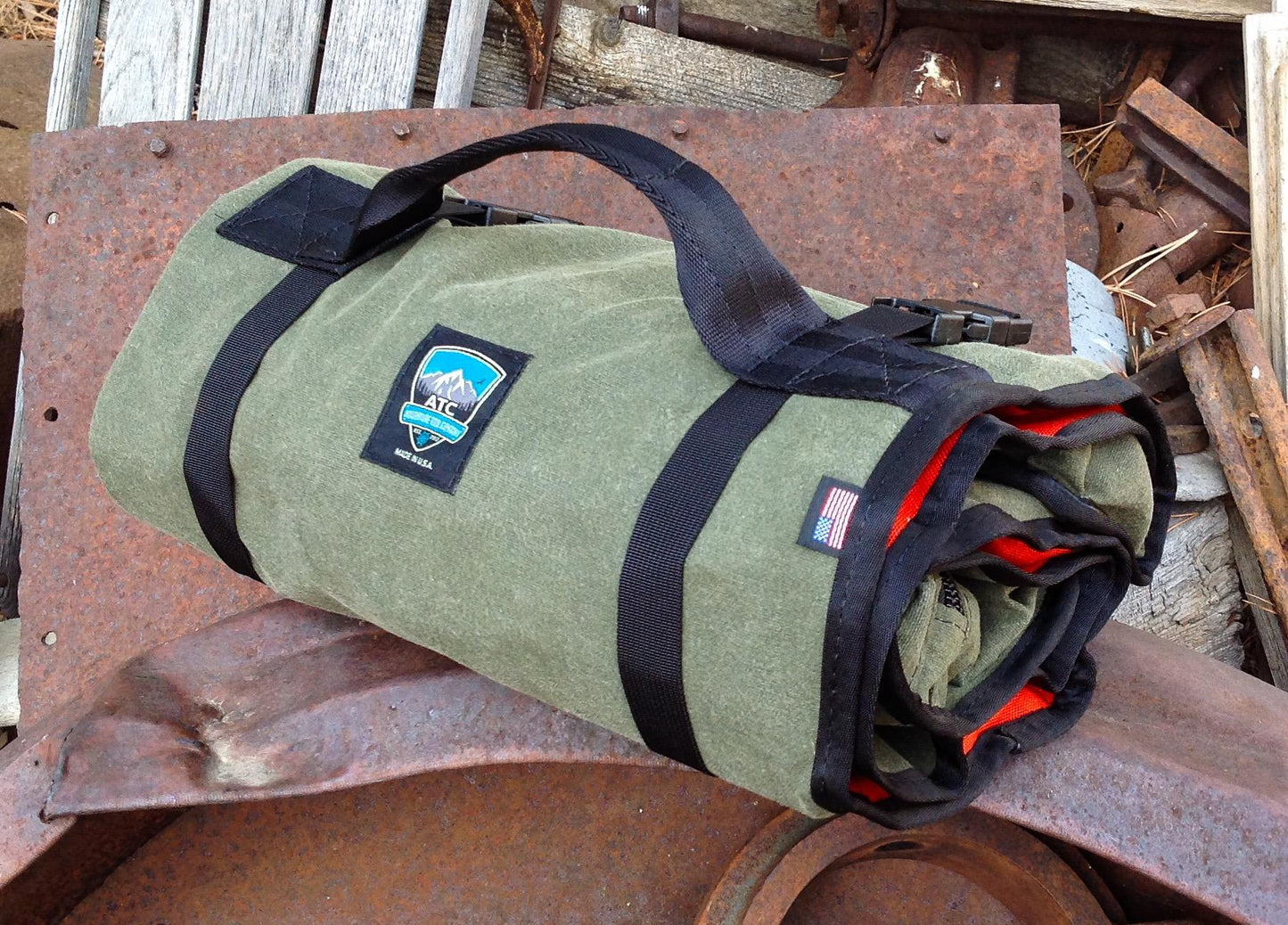 Handmade in Colorado USA, ShopRoll, large tool roll, Green Waxed Canvas