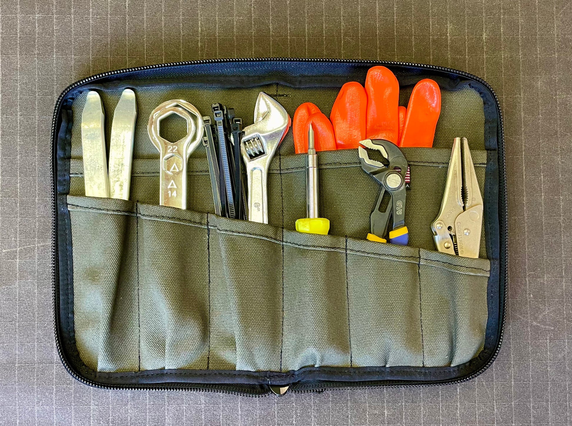 Handmade in Colorado USA, The Mini Small Tool Organizer for Vehicles, Green Premium Canvas