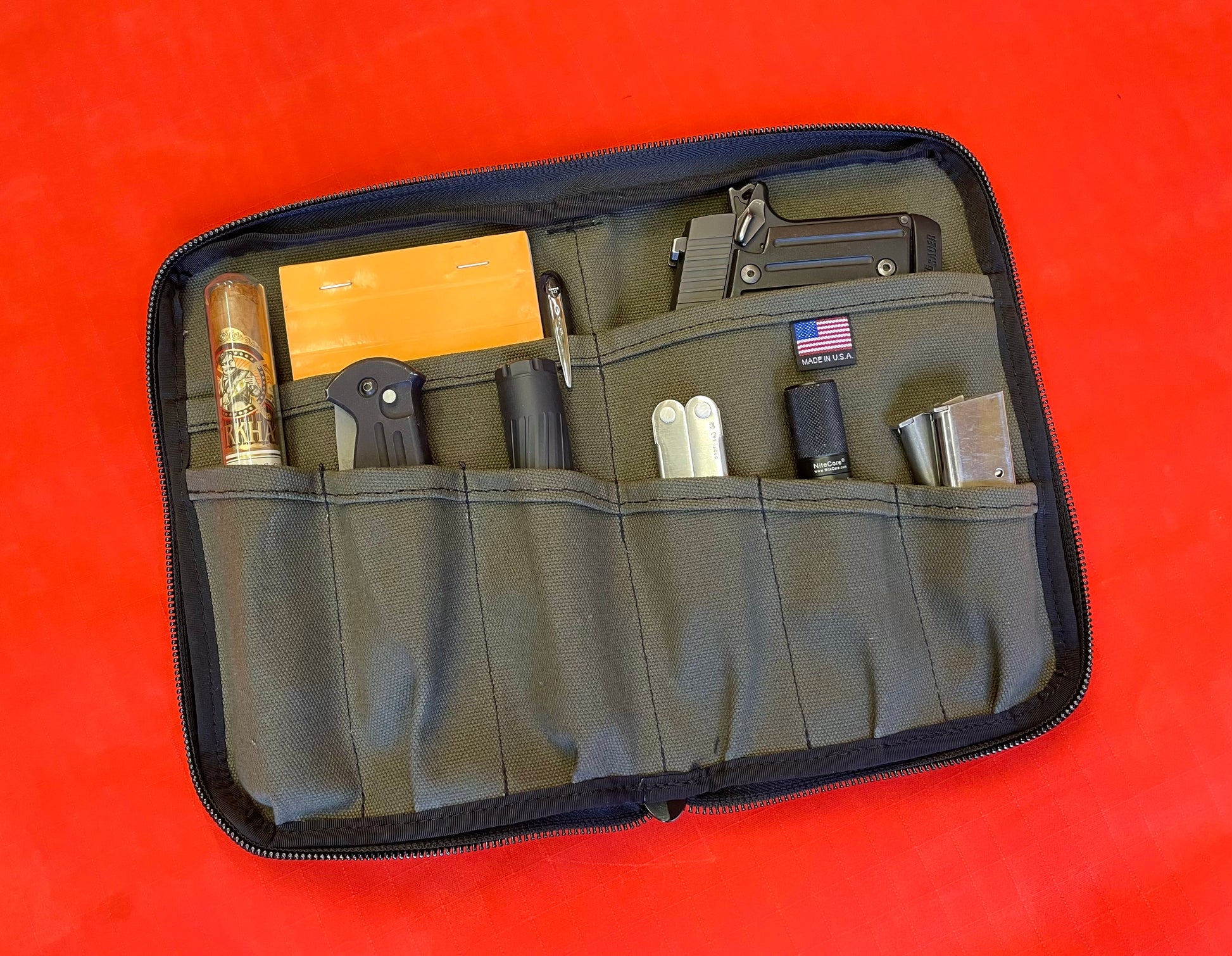 Handmade in Colorado USA, The Mini Small Tool Organizer for Vehicles, Green Premium Canvas