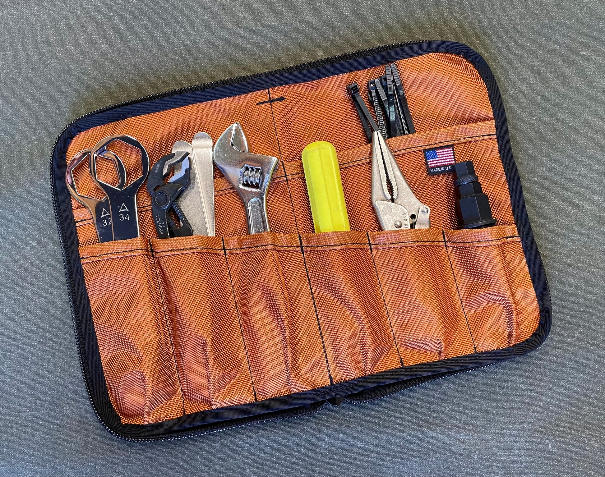 Handmade in Colorado USA, The Mini Small Tool Organizer for Vehicles, Orange 1680 Ballistic Nylon