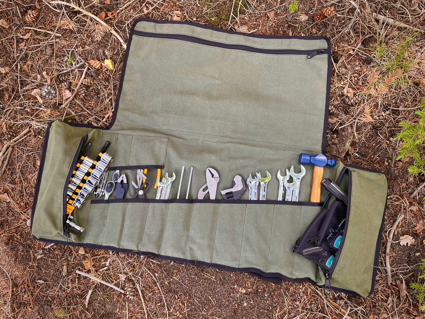 Handmade in Colorado USA, ShopRoll, large tool roll, Green Waxed Canvas
