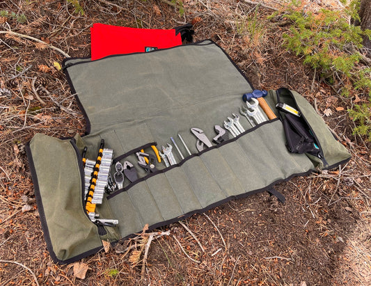 Handmade in Colorado USA, ShopRoll, large tool roll, Green Waxed Canvas