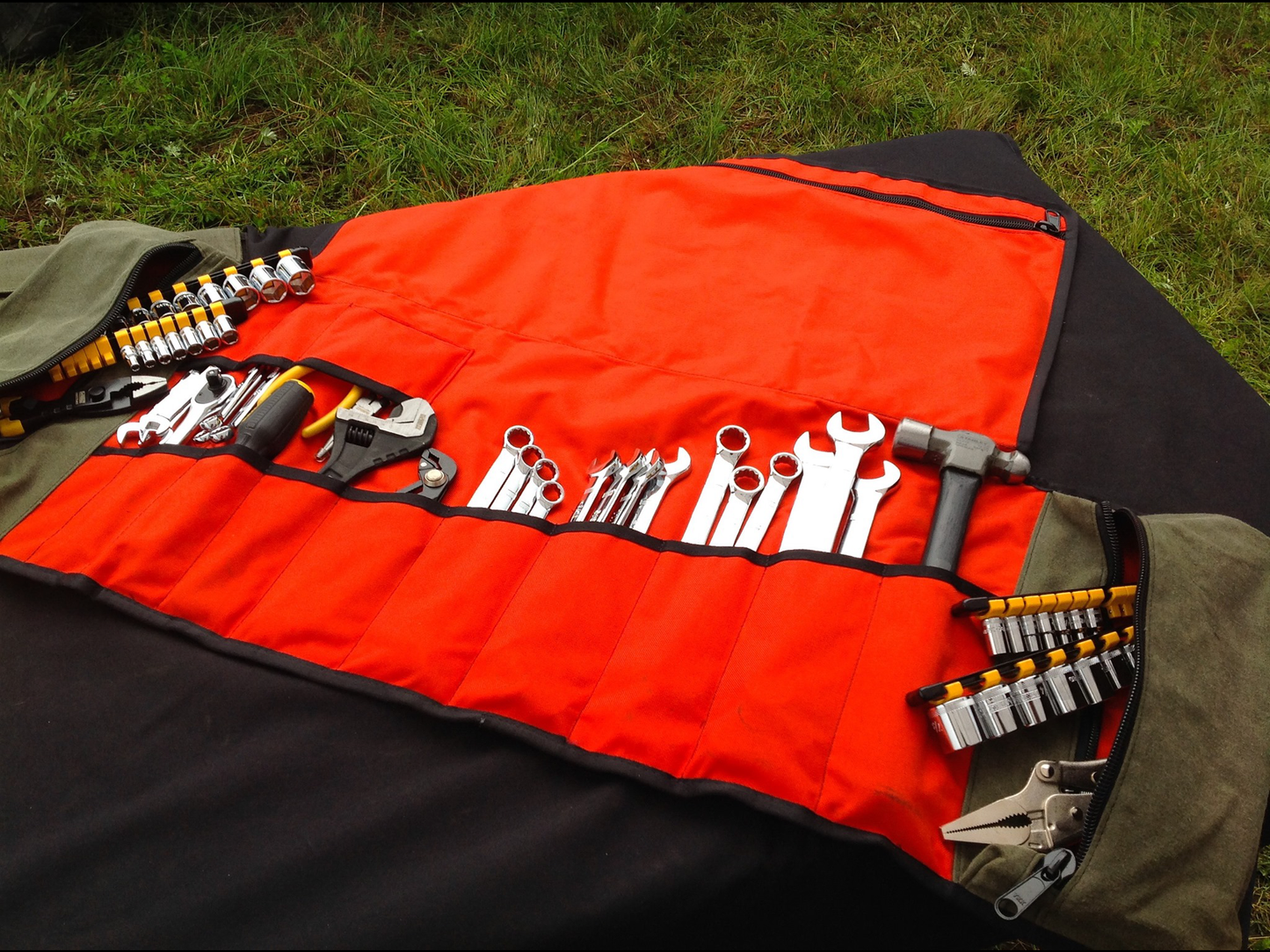 Handmade in Colorado USA, ShopRoll, large tool roll, Green Waxed Canvas
