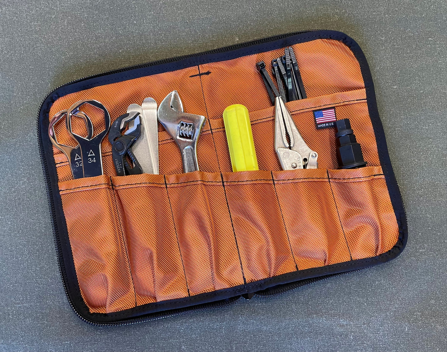 Handmade in Colorado USA, The Mini Small Tool Organizer for Vehicles, Orange 1680 Ballistic Nylon